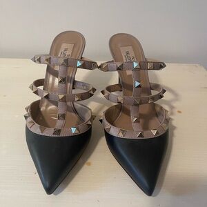 Valentino Garavani Black and Tan Studded Heels